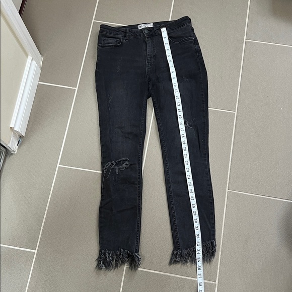 Free People Black Distressed Women's Jeans with Frayed Hem - Picture 4 of 6